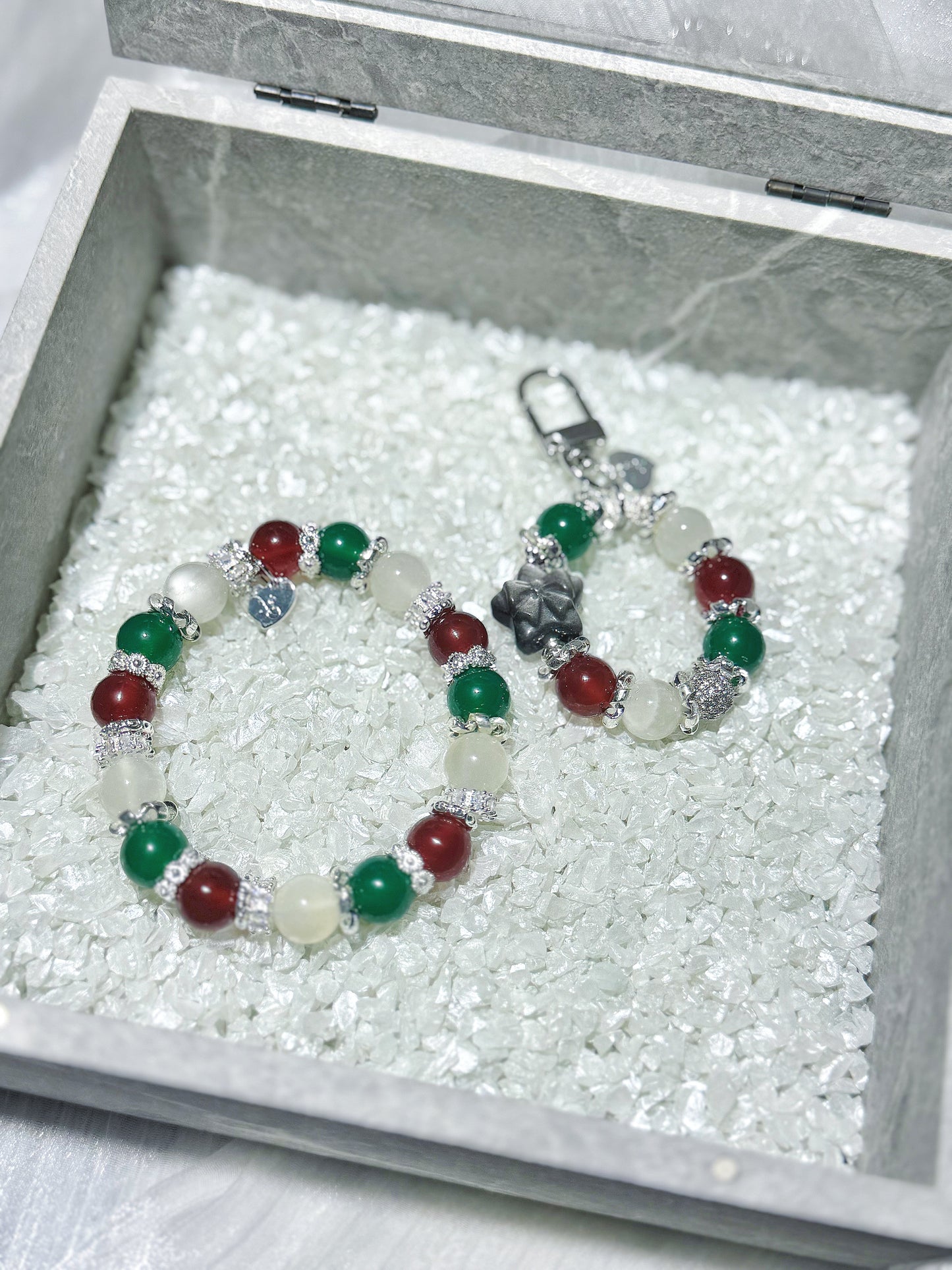 *Christmas Special* Red Agate x Green Agate x Green Moonstone in SHW