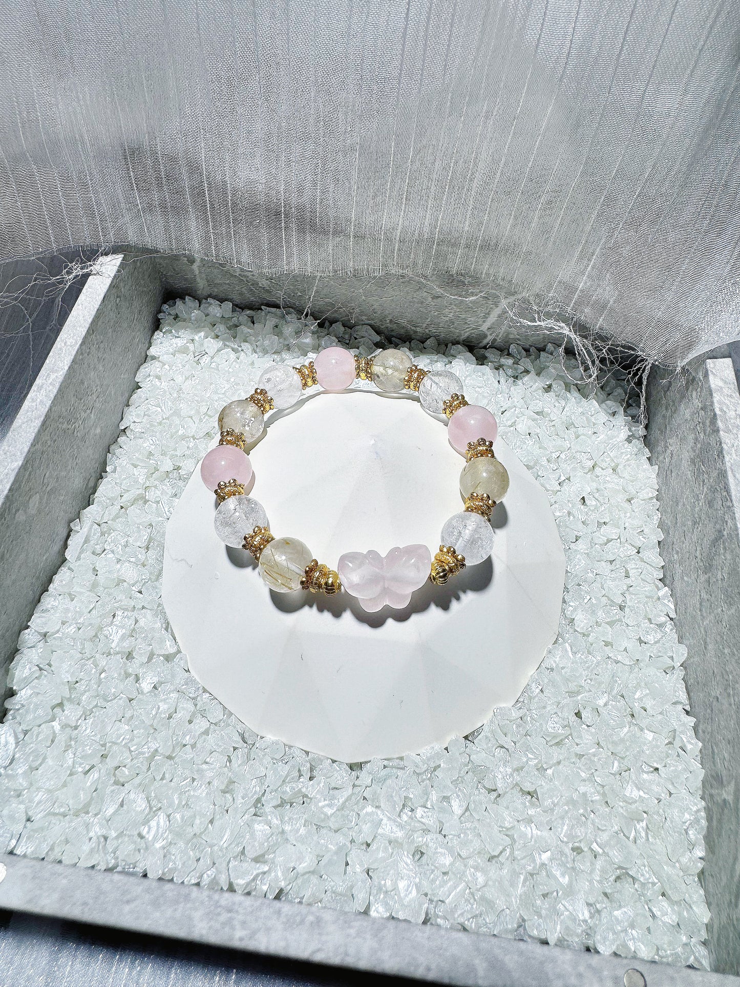 White Azetulite x Golden Rutile x Rose Quartz in GHW/SHW