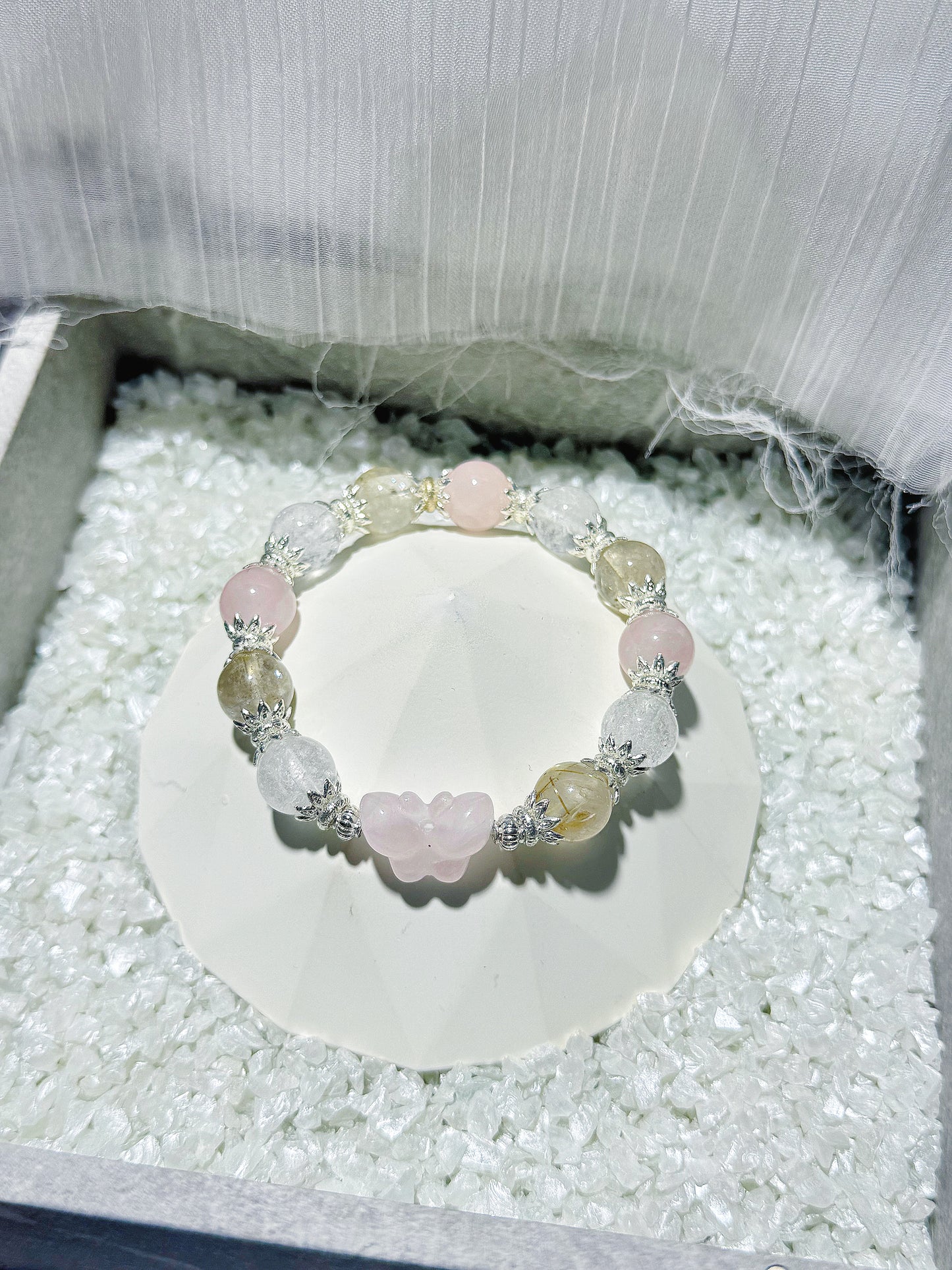 White Azetulite x Golden Rutile x Rose Quartz in GHW/SHW