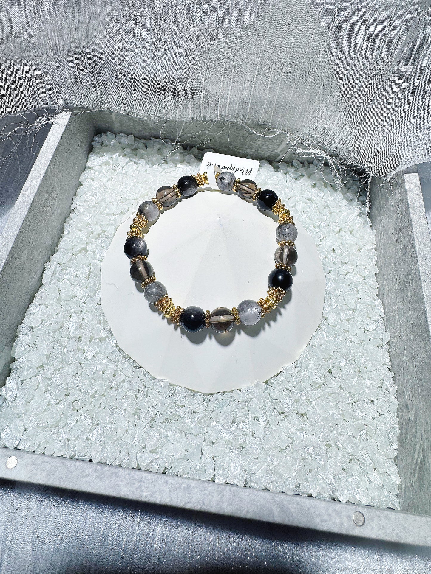 Silver Sheen Obsidian x Herkimer Diamond x Smoky Quartz in GHW/SHW