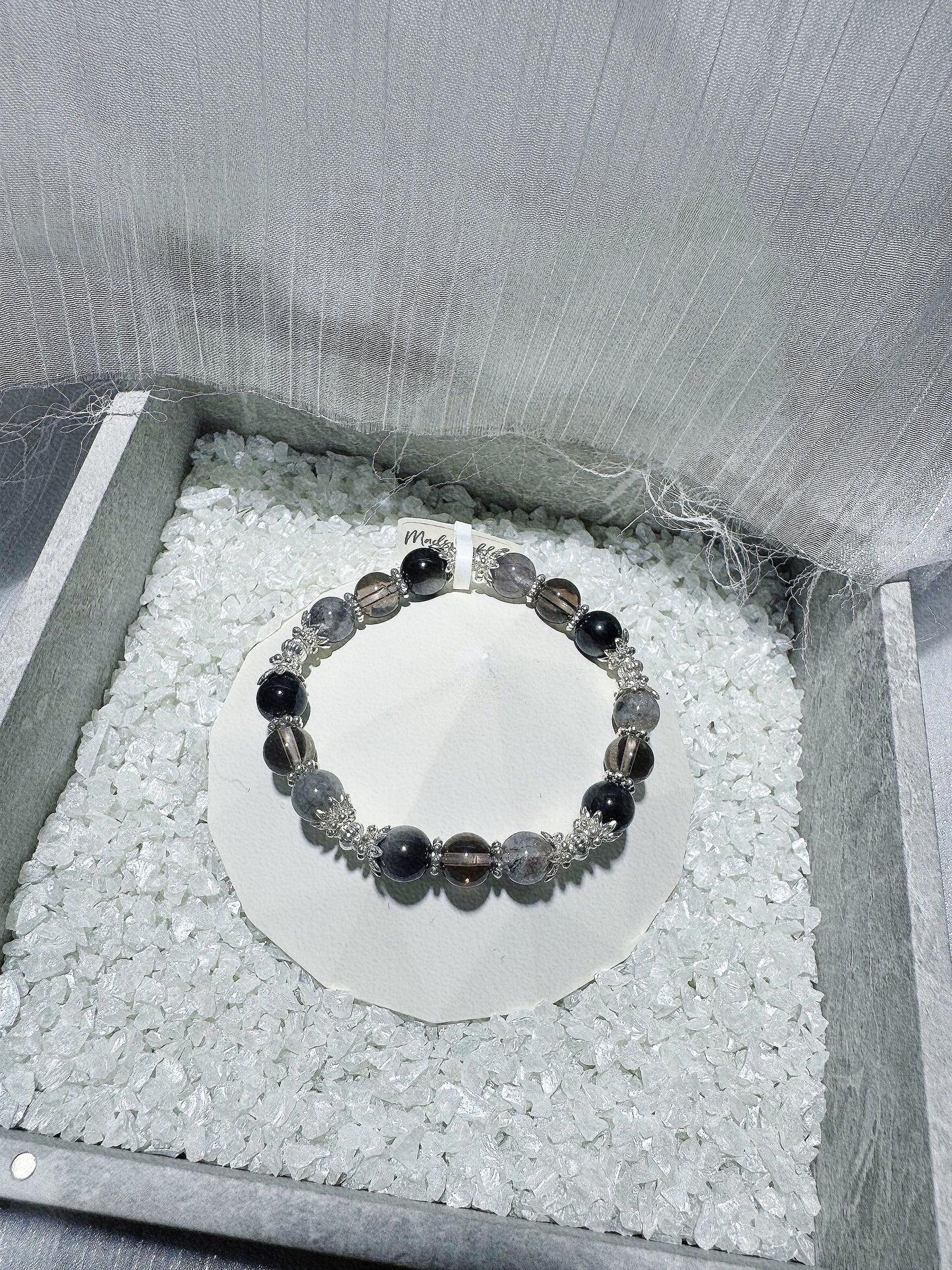 Silver Sheen Obsidian x Herkimer Diamond x Smoky Quartz in GHW/SHW